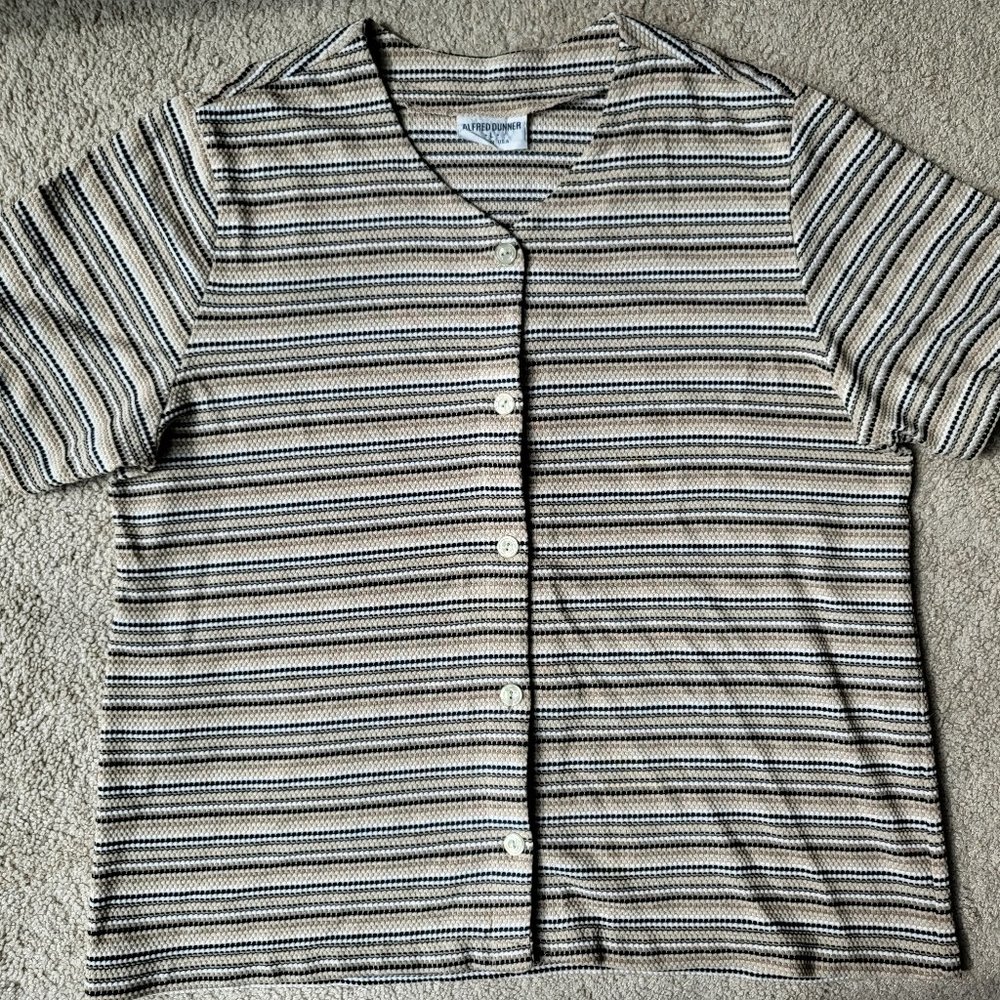 Vintage Alfred Dunner Button Up V-Neck Top Striped Aztec Pattern Size L